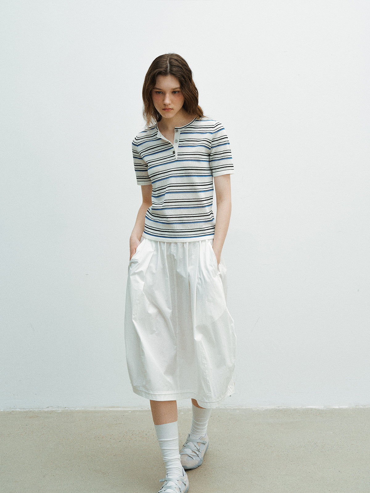 Color-Block Striped Knit Short-Sleeve Top