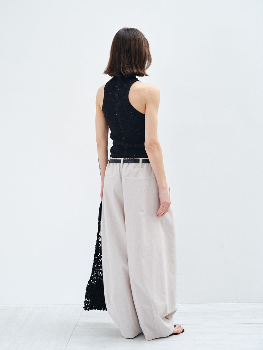 Wool Cotton Elastic Waist Straight Leg Baggy Pants