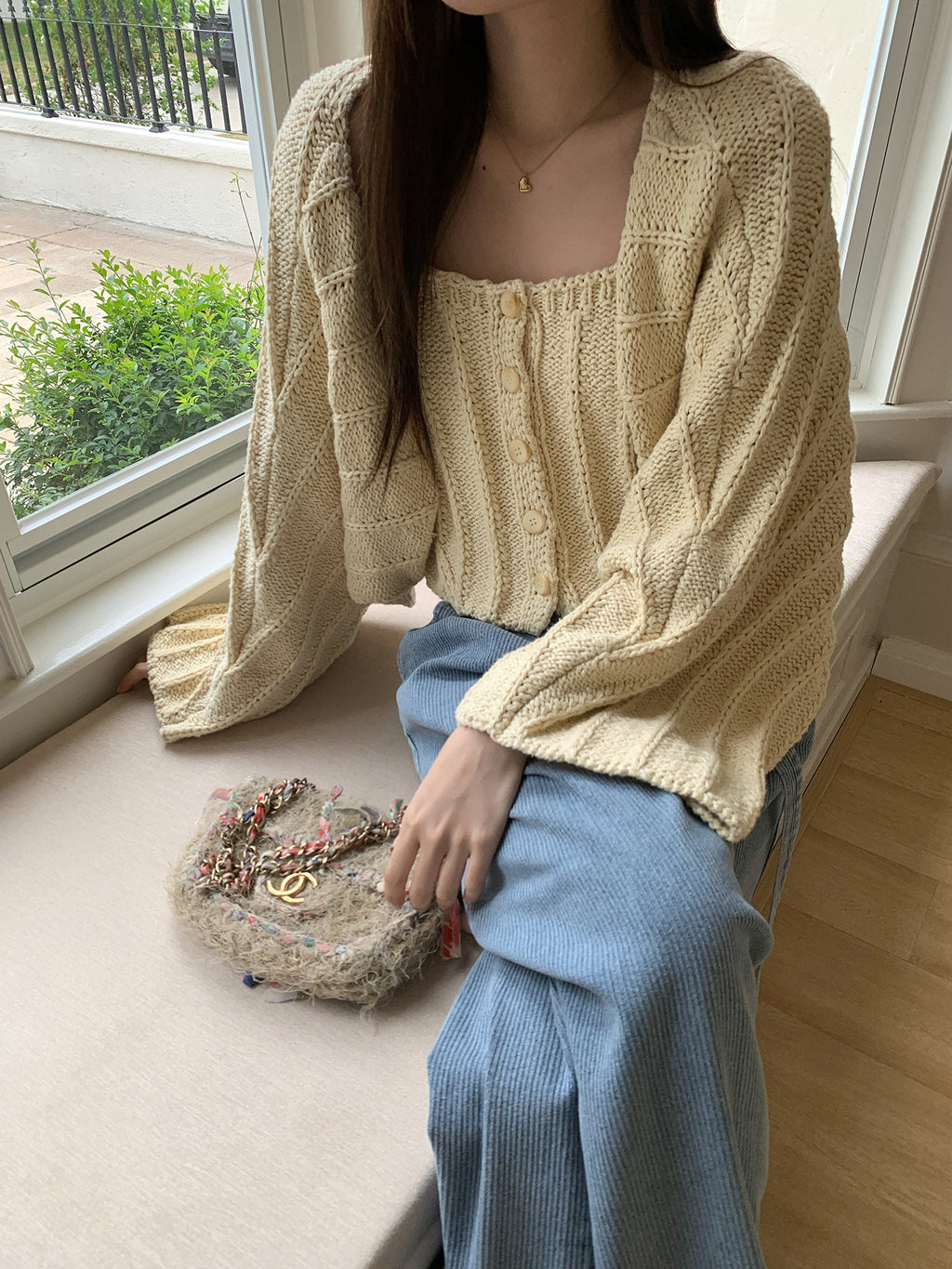 Thick Thread Knitted Long-sleeved Cardigan Shawl