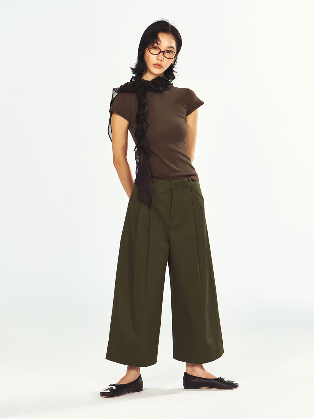 Cropped Casual Pleated Pants