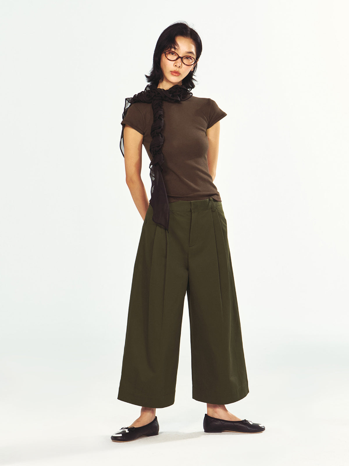 Cropped Casual Pleated Pants