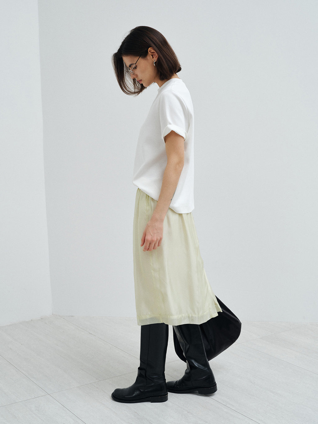 Matte Glossy Organza Mulberry Silk Elastic Waist Drape Skirt
