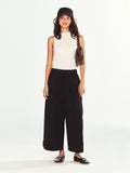 Textured Cotton Half-High Collar Rolled-Edge Sleeveless Top