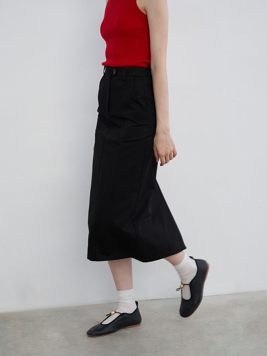 High-Rise Tailored Straight Midi Skirt