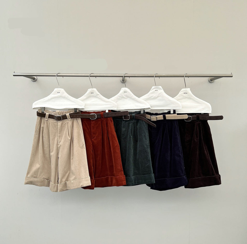 Corduroy Rolled Edge Straight Casual Shorts