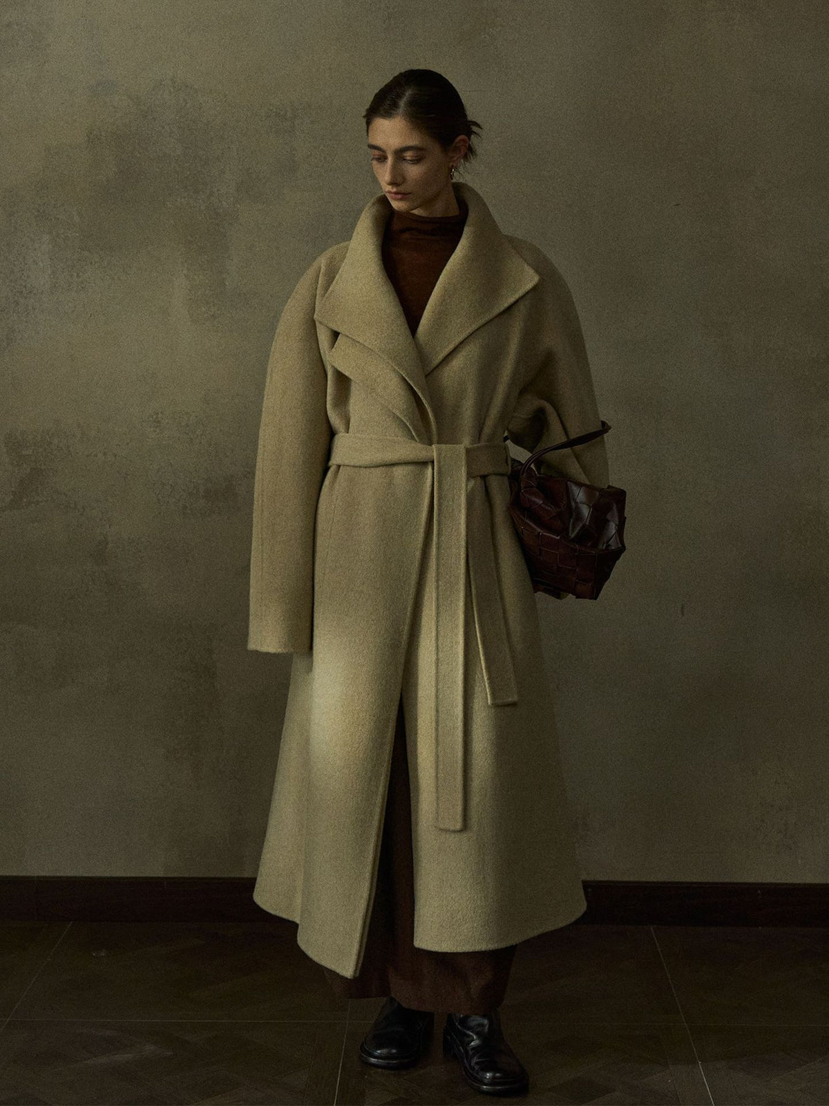Double-collar Textured Wool Coat