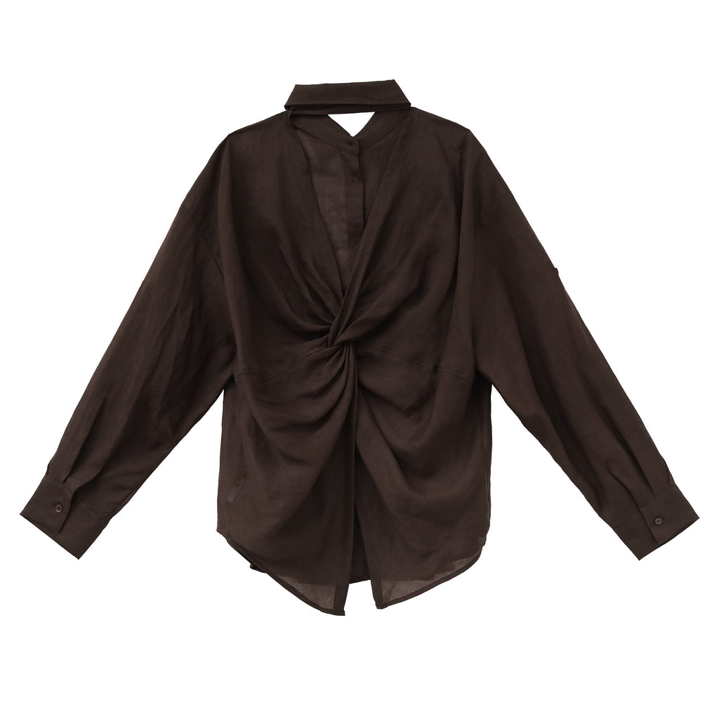 Butterfly Twisted Hollow Back Sheer Linen Shirt