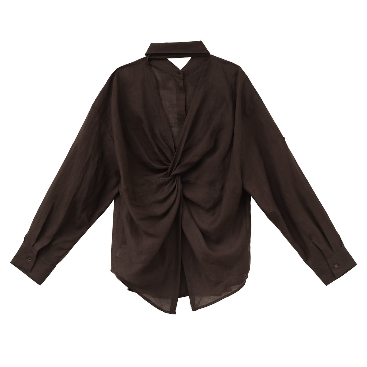 Butterfly Twisted Hollow Back Sheer Linen Shirt