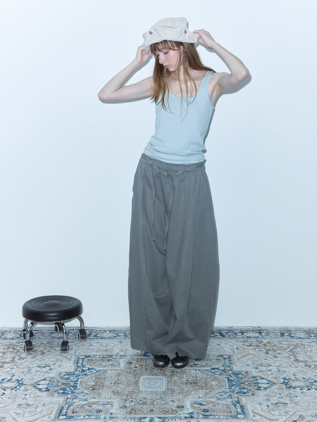 High-Waist Tie Relaxed Lantern Pants