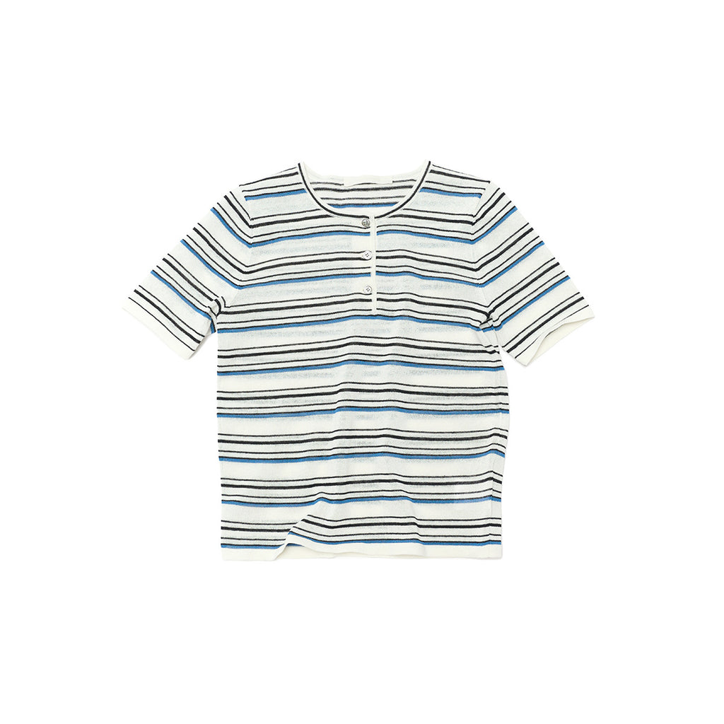 Color-Block Striped Knit Short-Sleeve Top