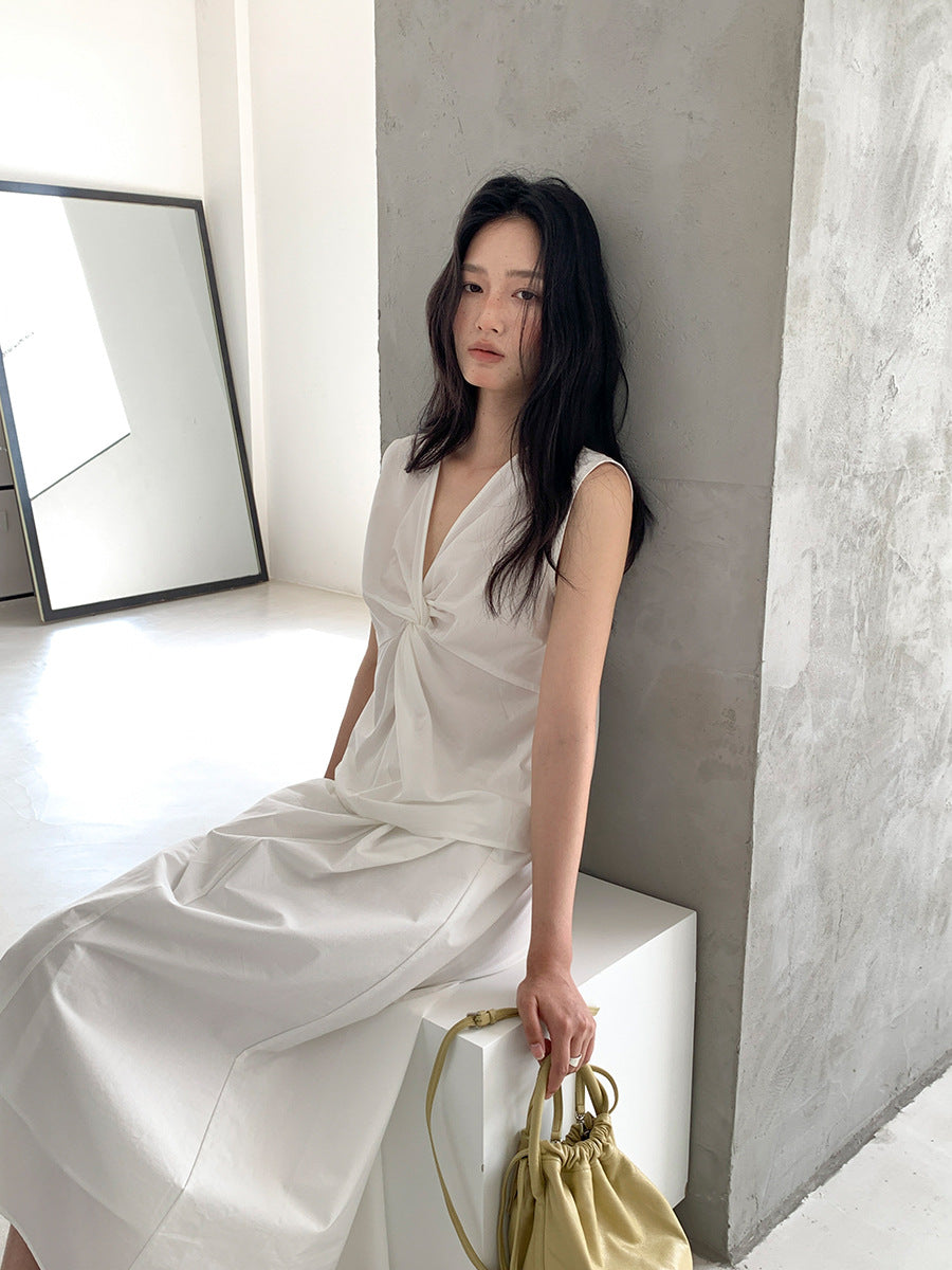 High Waist Twist Front A-Line Maxi Nylon Skirt