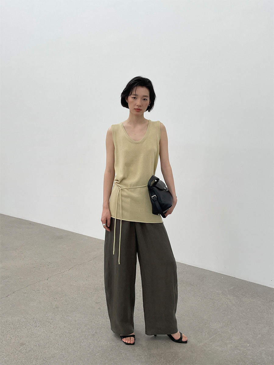 Linen Elastic Waist Wide-Leg Casual Pants