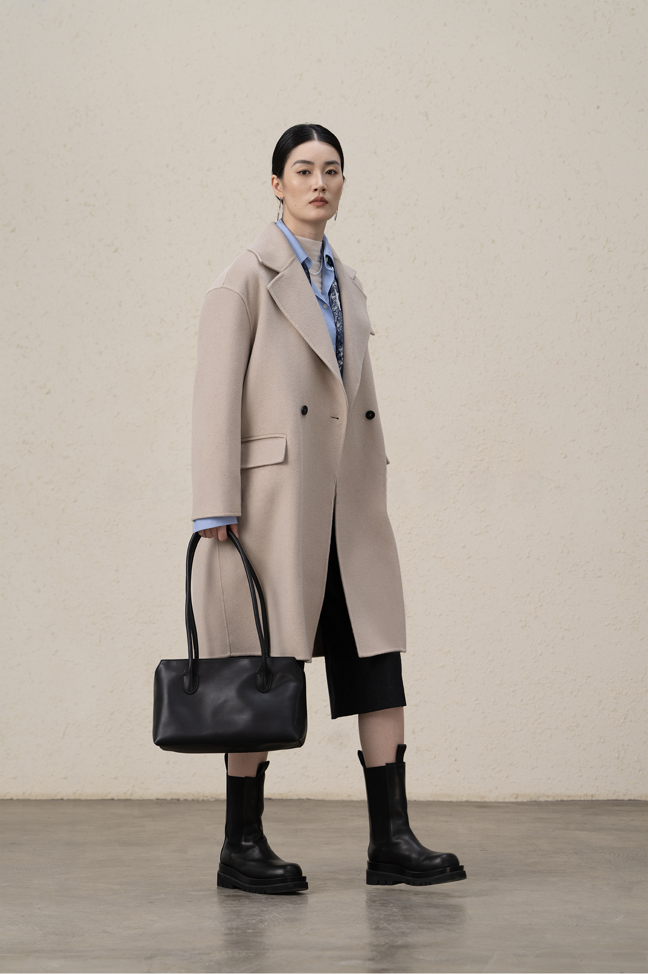 Double-breasted Merino Wool & Cashmere Long Coat
