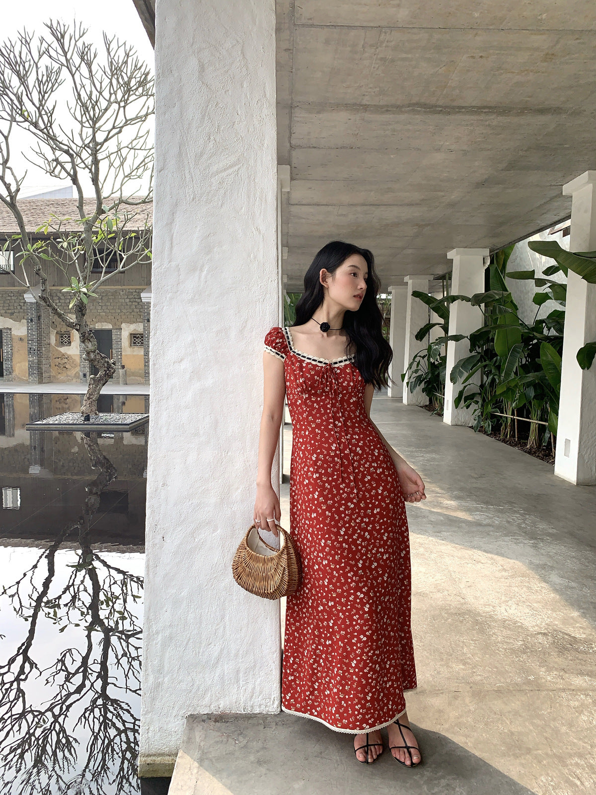 Floral Lace Trim Maxi Dress