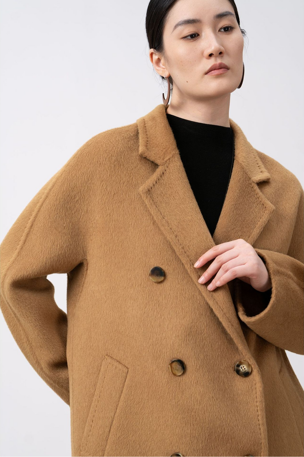100% Camel Hair Velvet Double-Row Mid-Length Coat
