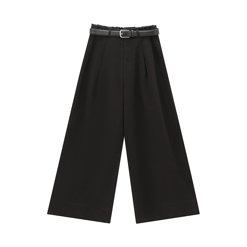Wide-Leg Front Pleats Trousers with Belt