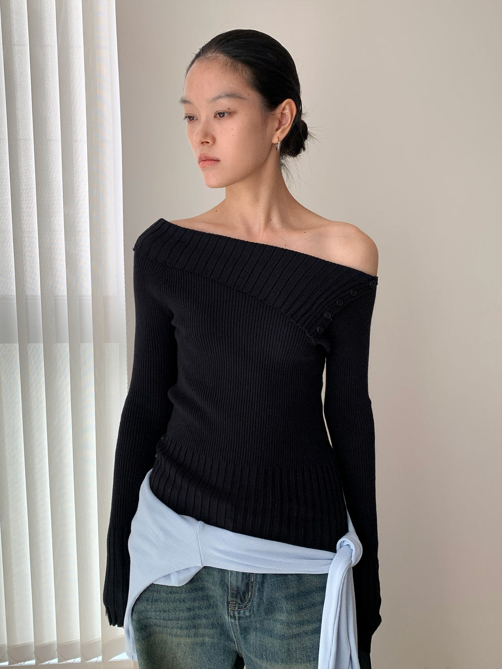 Off-the-shoulder Long Sleeve Knitted Stylish Sweater