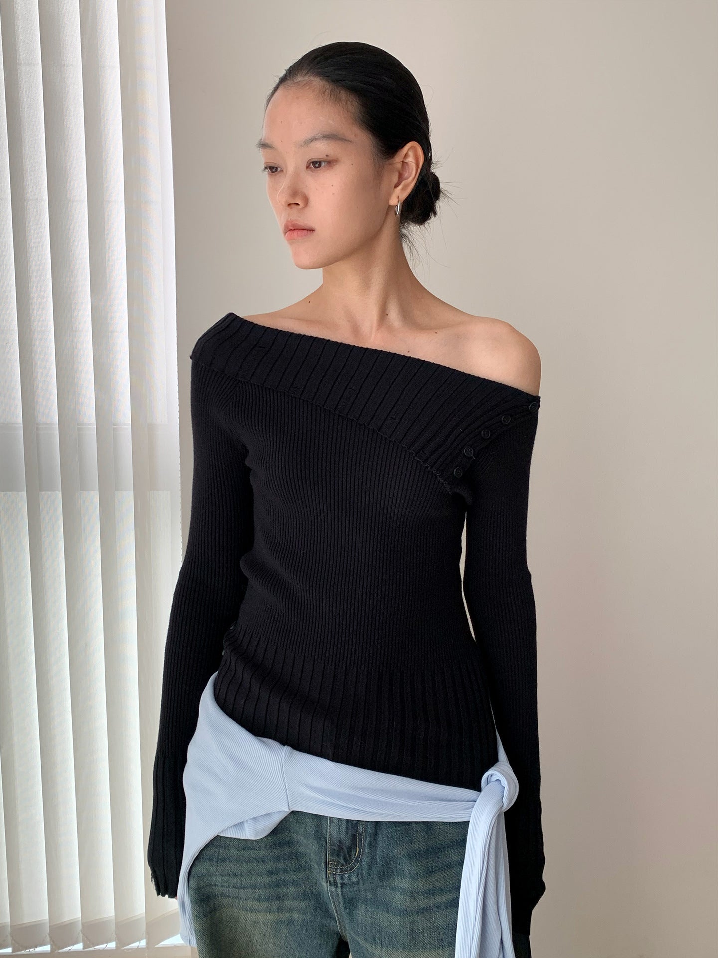 Off-the-shoulder Long Sleeve Knitted Stylish Sweater