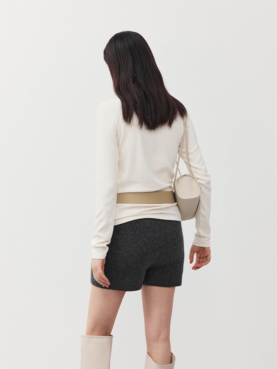 High-Waisted Slim Fit Woolen Shorts