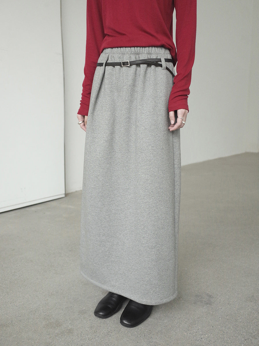 A-Line Thick Maxi Skirt with Belt