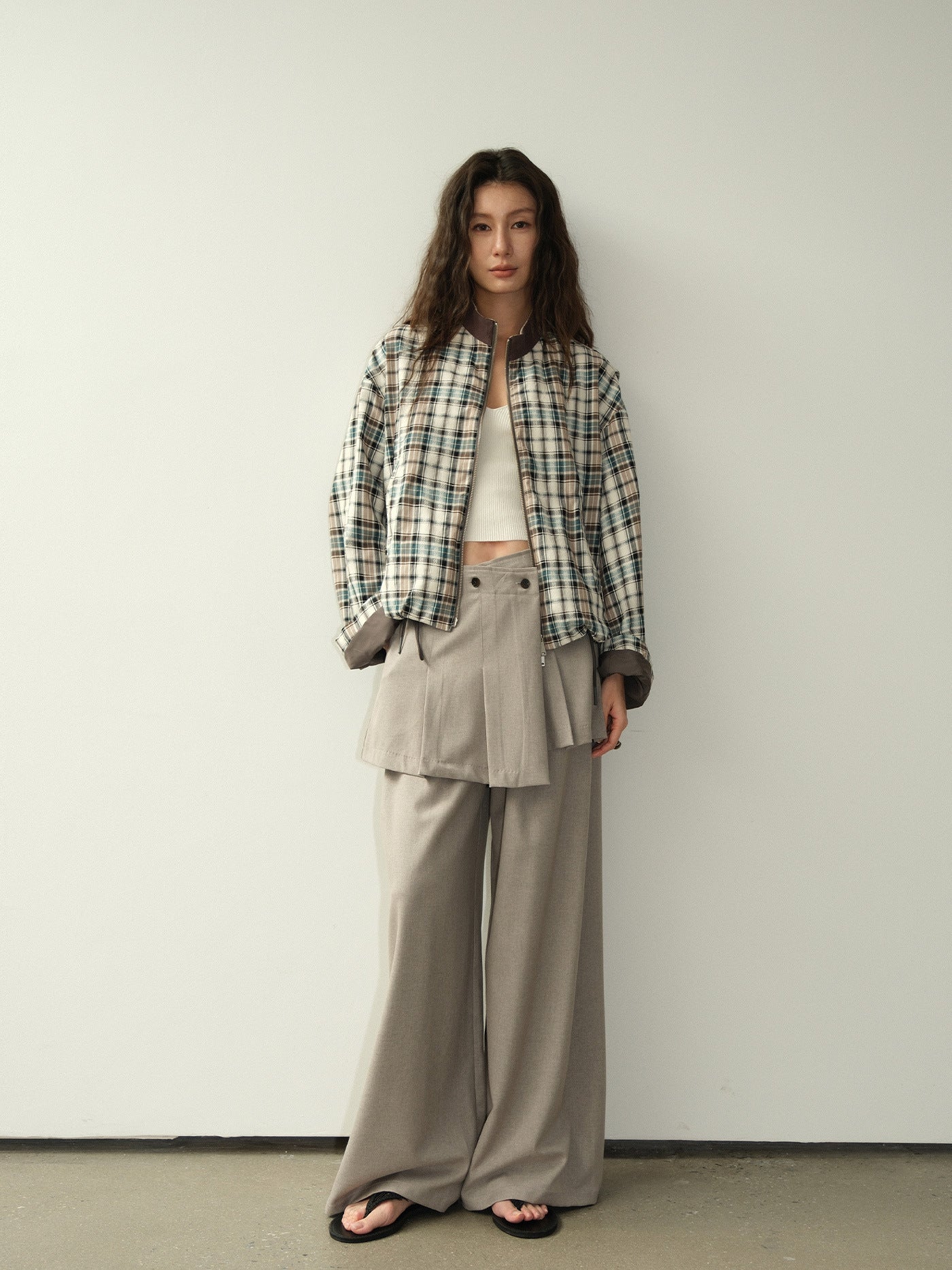 Drape Two-Piece Apron Wide Leg Suit Pants