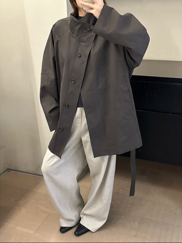 Stand-up Collar Mid-Length Trench Coat