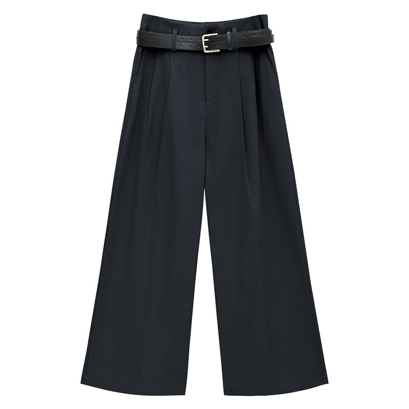 Double-Pleated Straight-Leg Pants with Belt