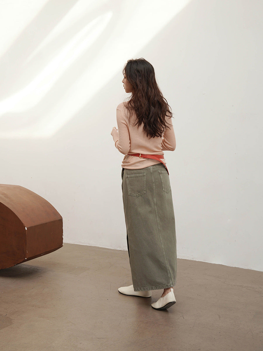 High Waist Utility Column Maxi Skirt