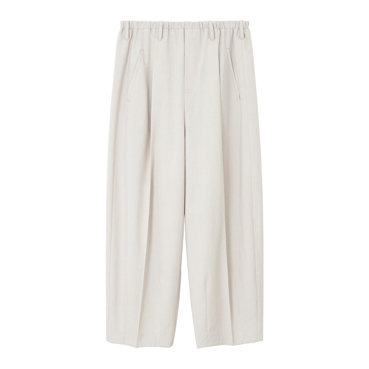 Wool Cotton Elastic Waist Straight Leg Baggy Pants