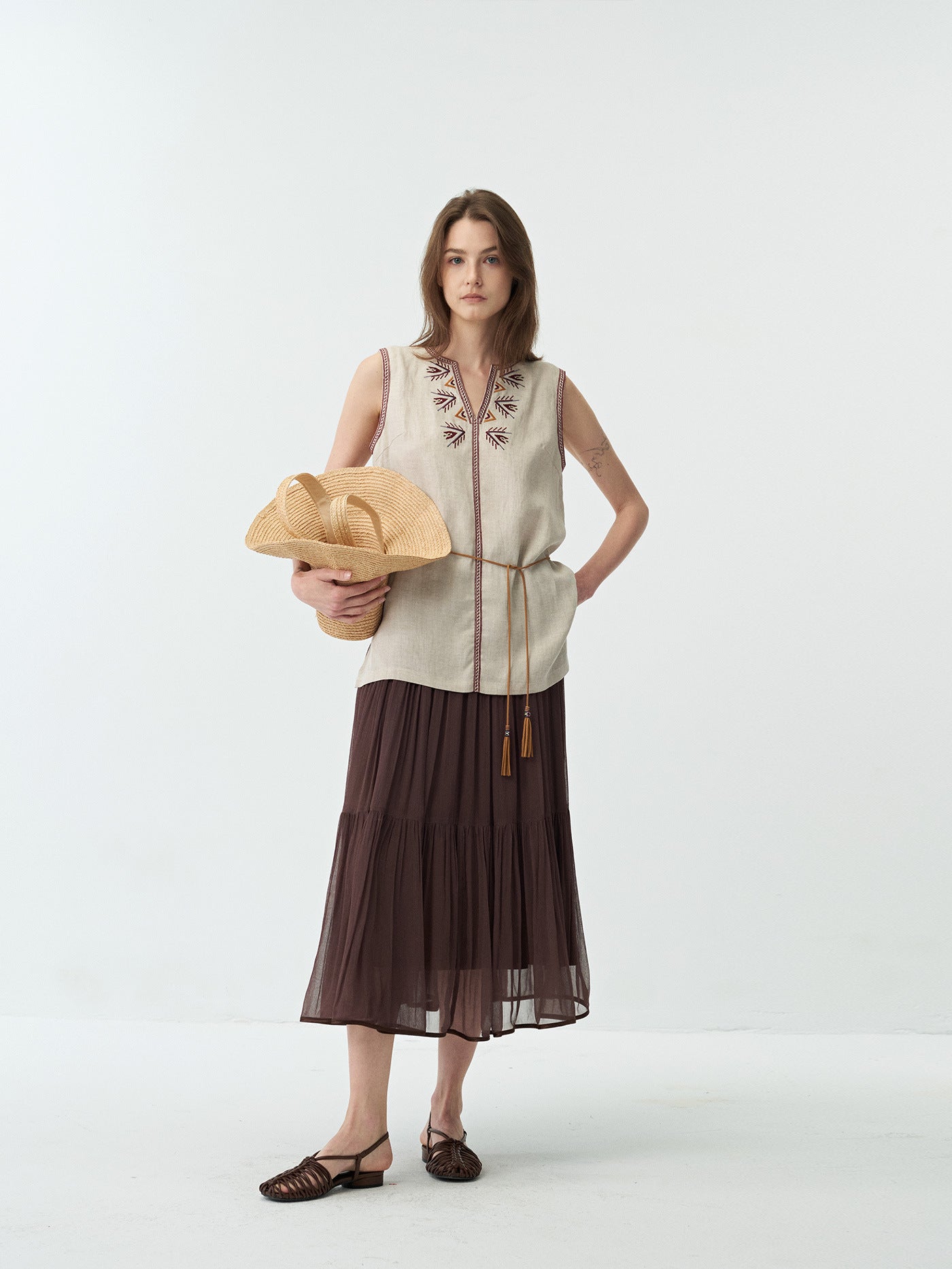 Lightweight Flowing Pleated Umbrella Midi Skirt