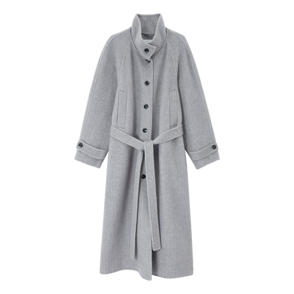 Stand Collar Double-breasted Wool Coat