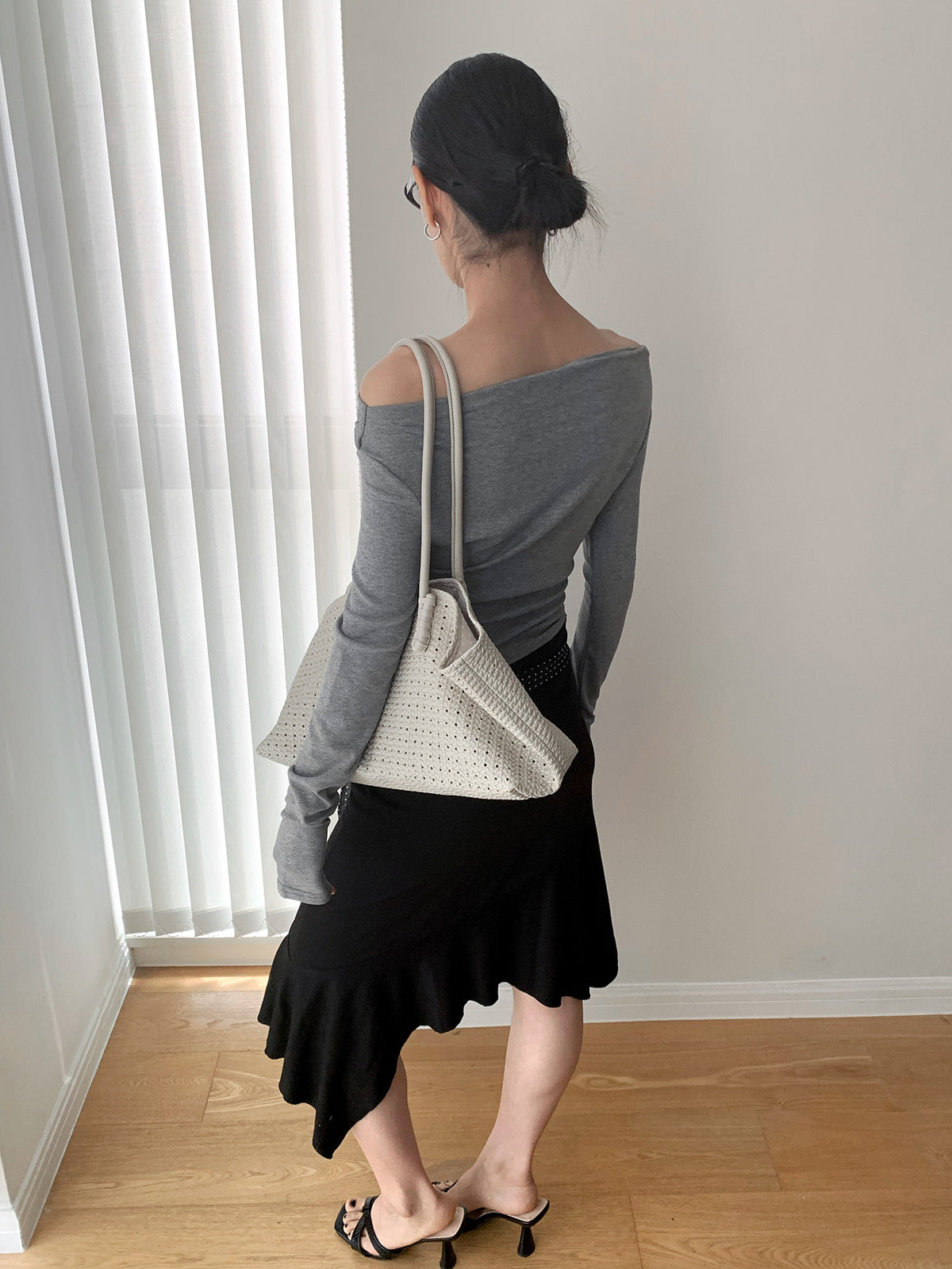 Mock Neck Ribbed Long Sleeve Cutout Top
