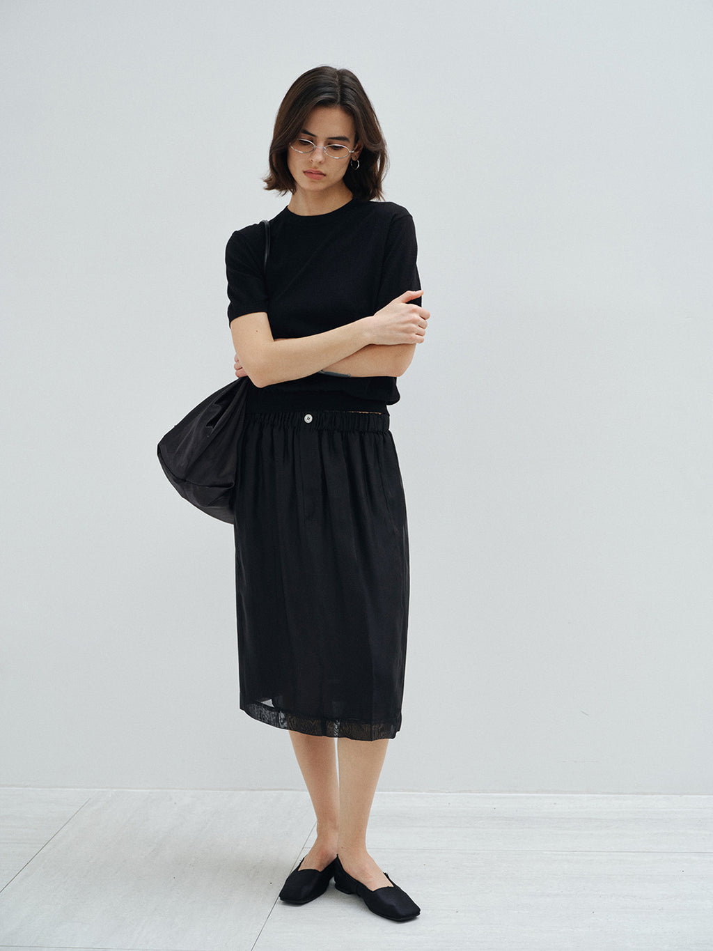 Matte Glossy Organza Mulberry Silk Elastic Waist Drape Skirt