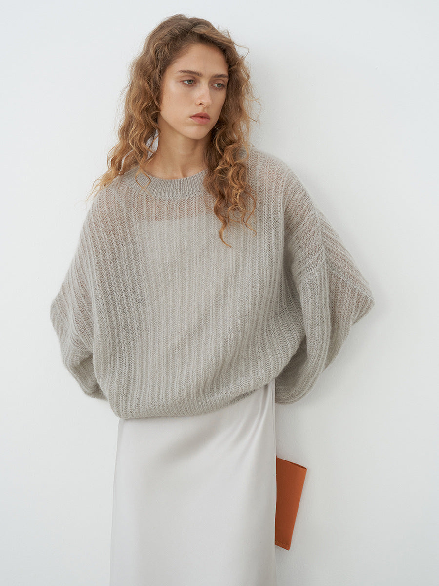 Love with Nancy Thirteen Lines autumn/winter mohair casual high-end loose hollow lazy style sweater for women 30860