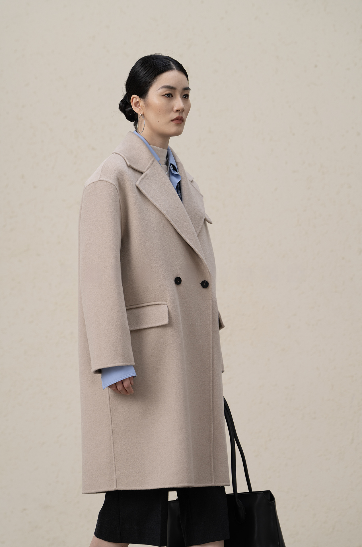 Double-breasted Merino Wool & Cashmere Long Coat