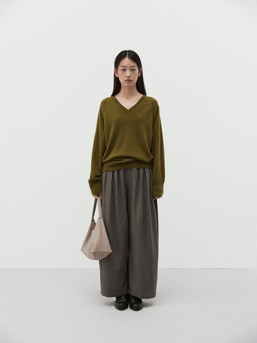 Wool Blend Tulle Drape Casual Pants