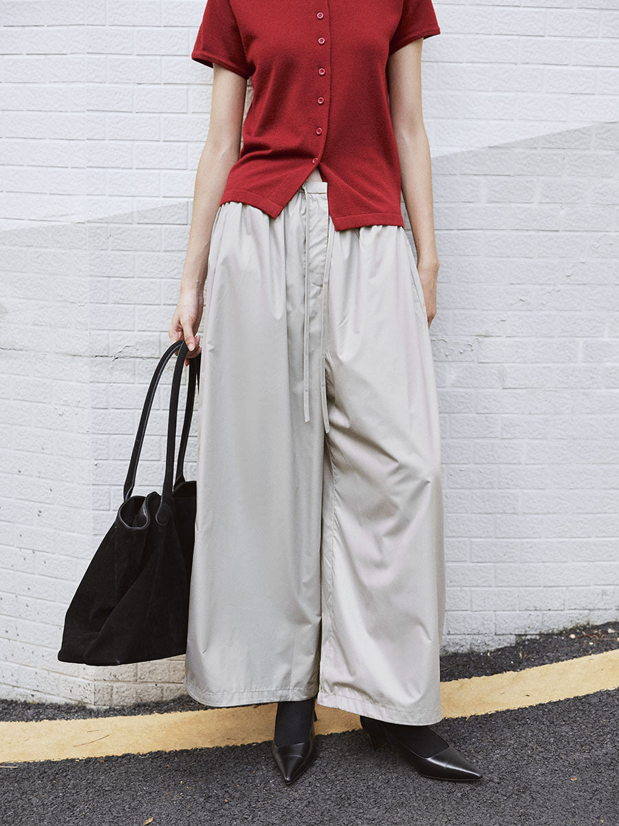 Fluid Viscose Wide-Leg Pants with Drawstring Hem