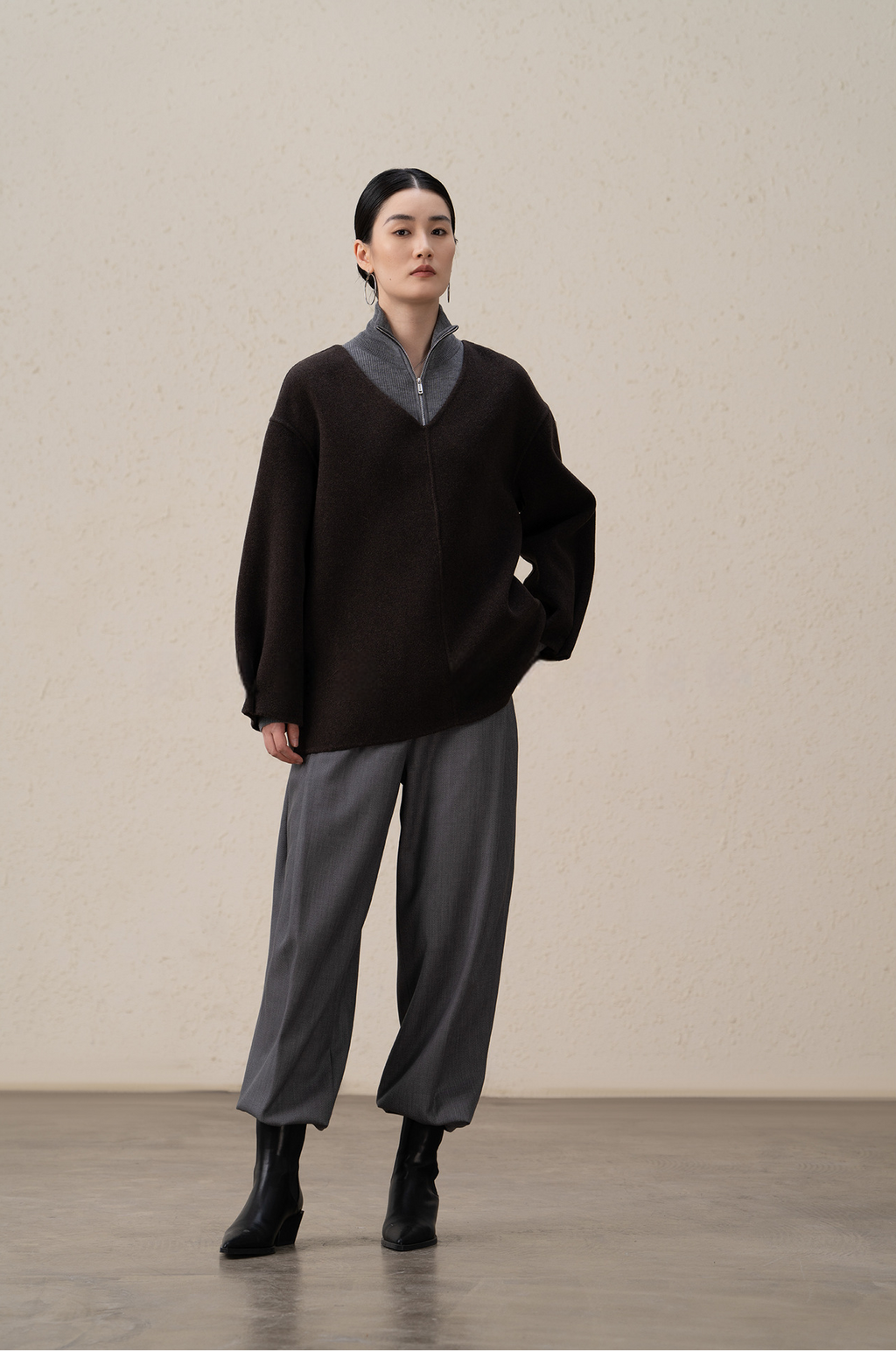 Merino Wool & Cashmere Double-Sided V-neck Coat