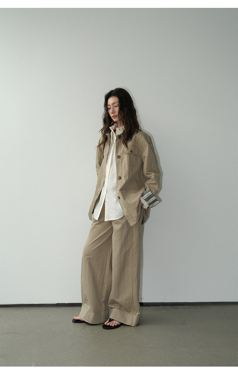 Long Rolled-Edge Straight-Leg Women's Pants