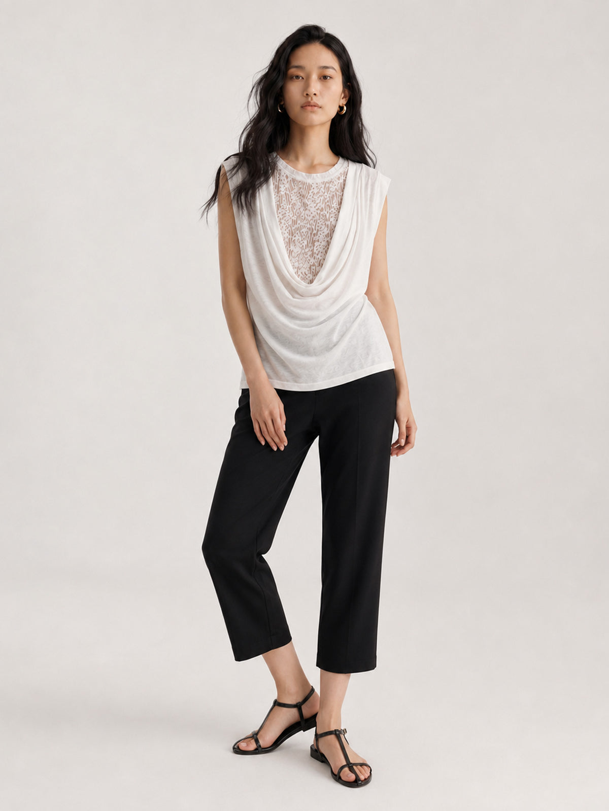 Linen Collar Colorblock Patchwork Fake Two-Piece Sleeveless Vest Top