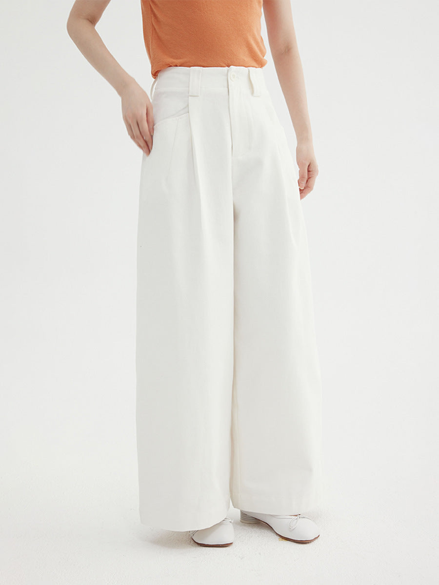 High-Rise Wide-Leg Smooth Cotton Trousers