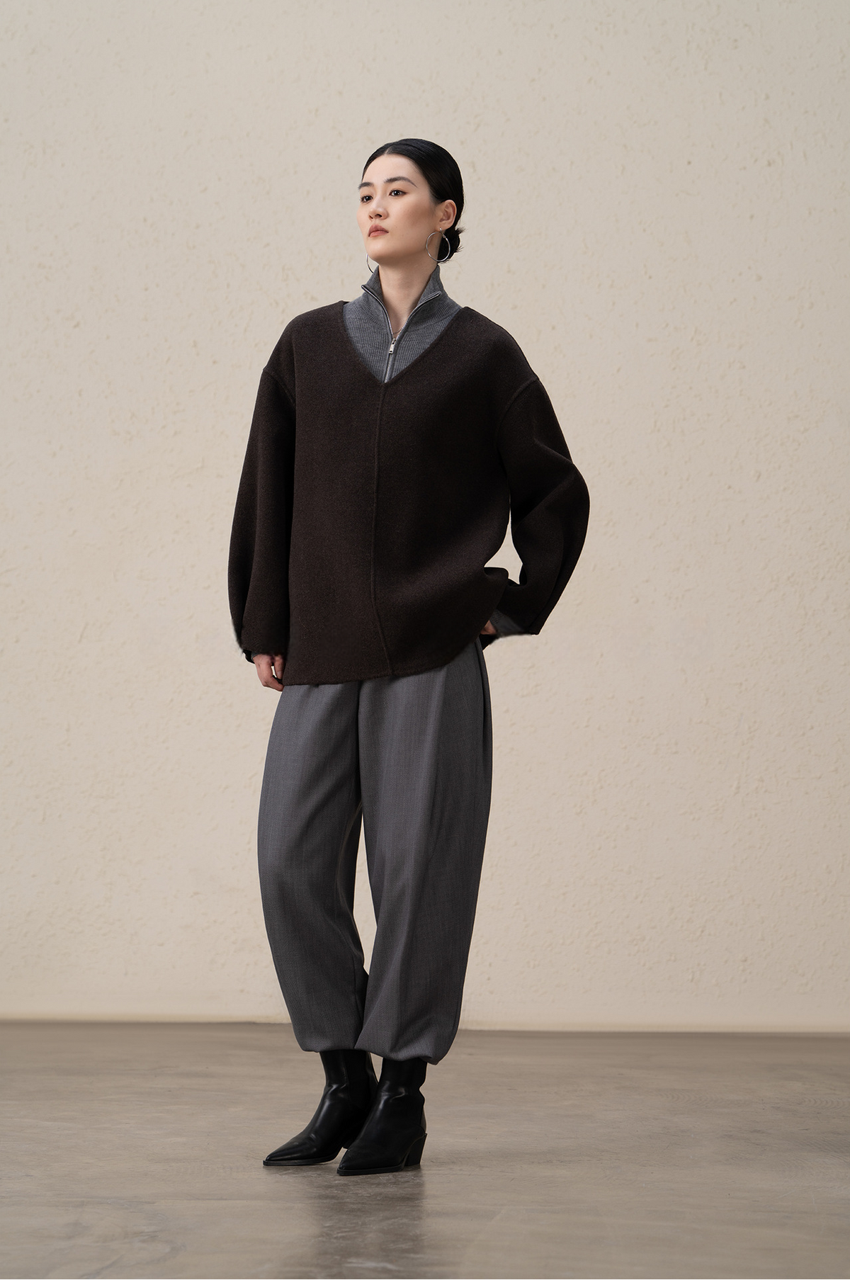 Merino Wool & Cashmere Double-Sided V-neck Coat