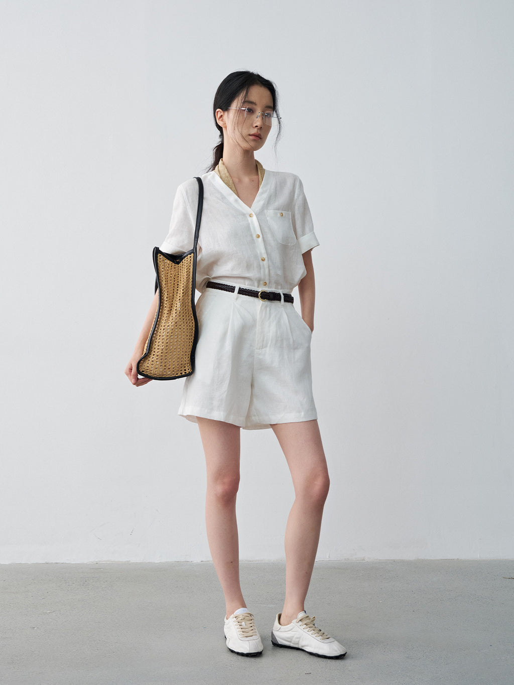 Linen Pleated Straight Casual A-Line Shorts