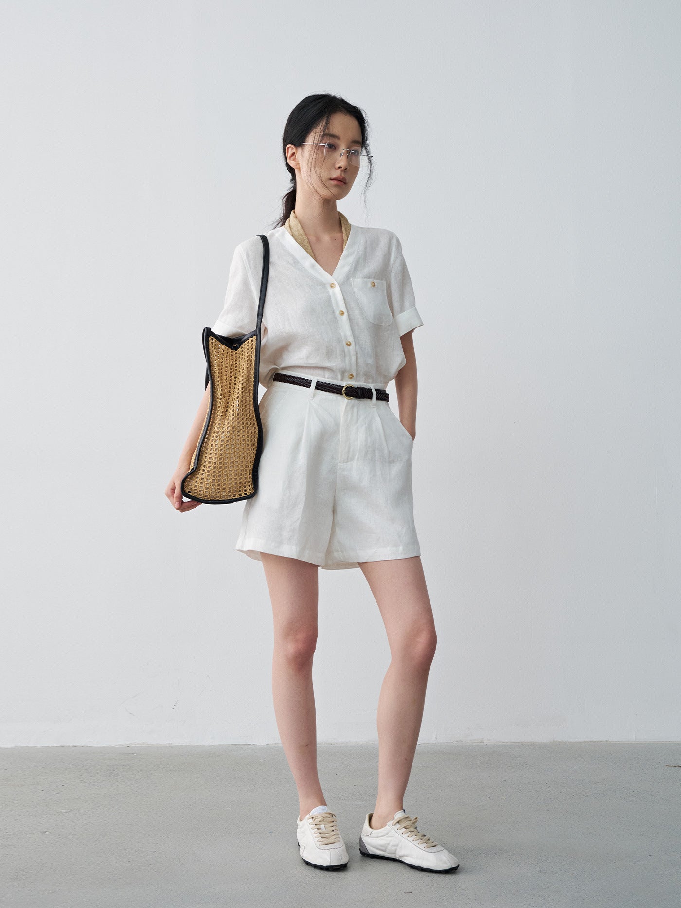Linen Pleated Straight Casual A-Line Shorts