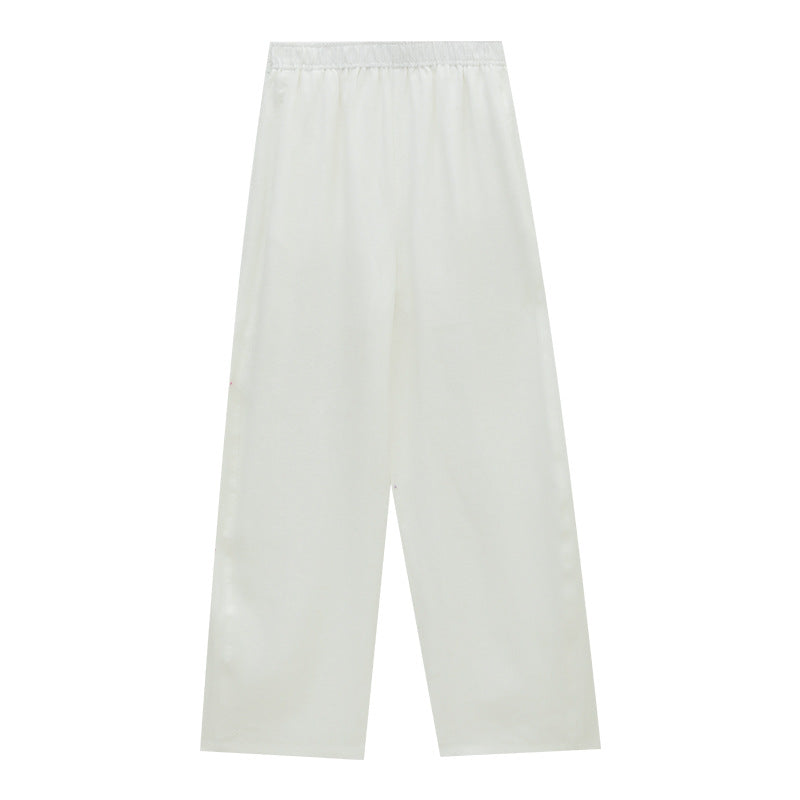 Linen Elastic Waist Wide-Leg Casual Pants