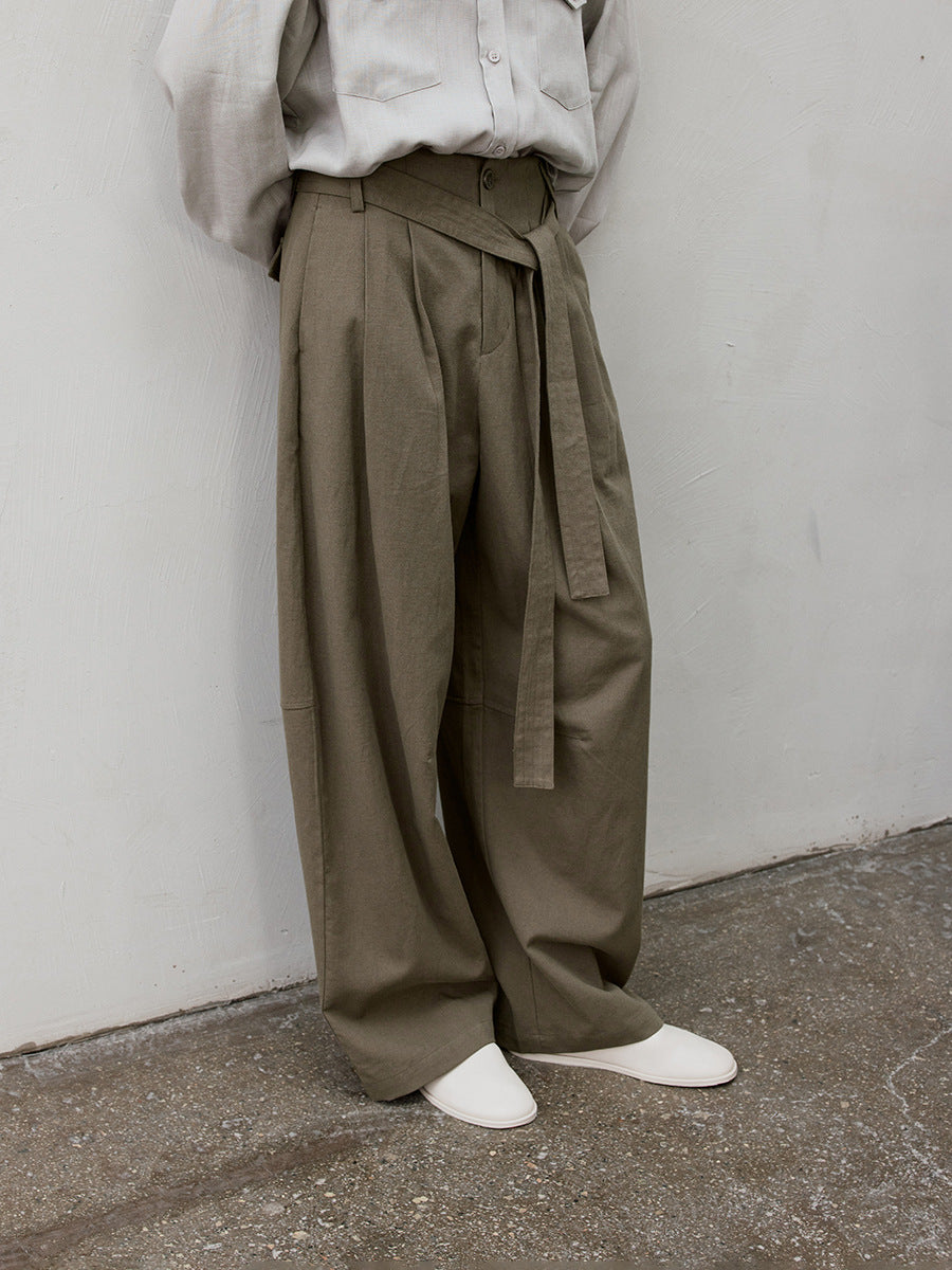 Waist Cord Belt Drape Wide-Leg Pants