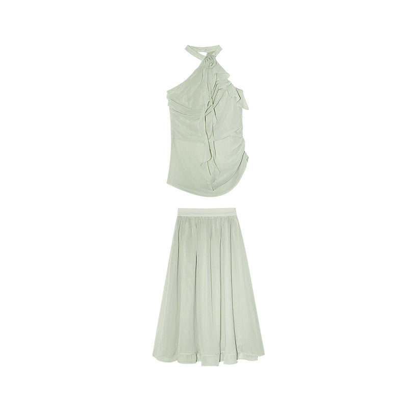 Halter Neck Ruffle Top & Maxi Skirt Set