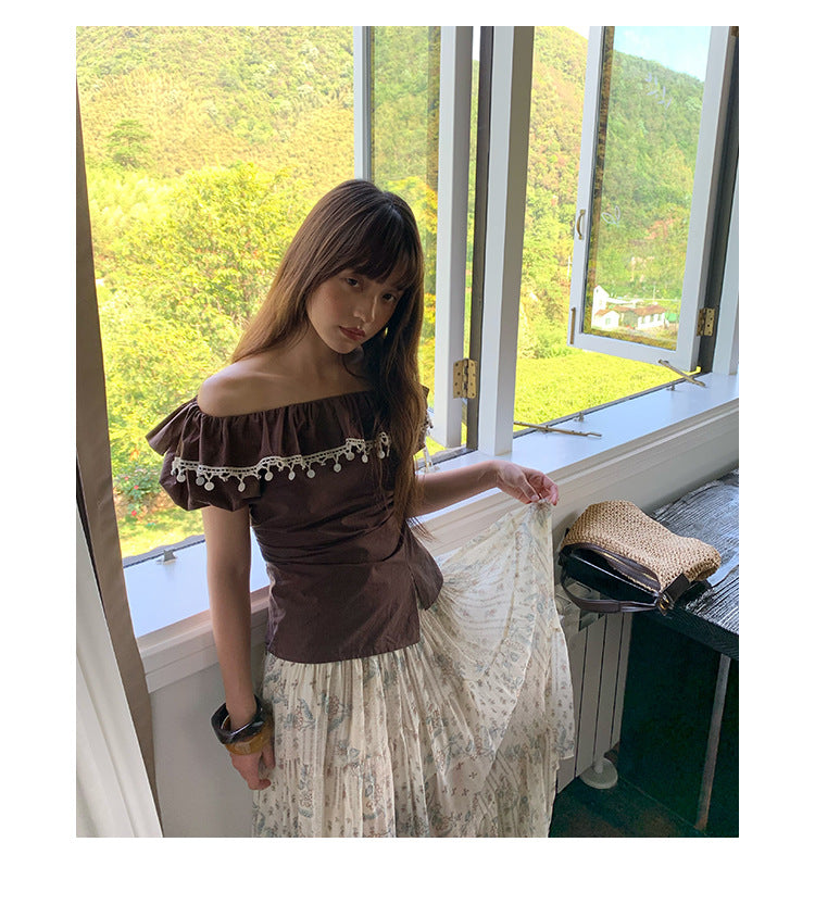 Off-Shoulder Lace Trim Top