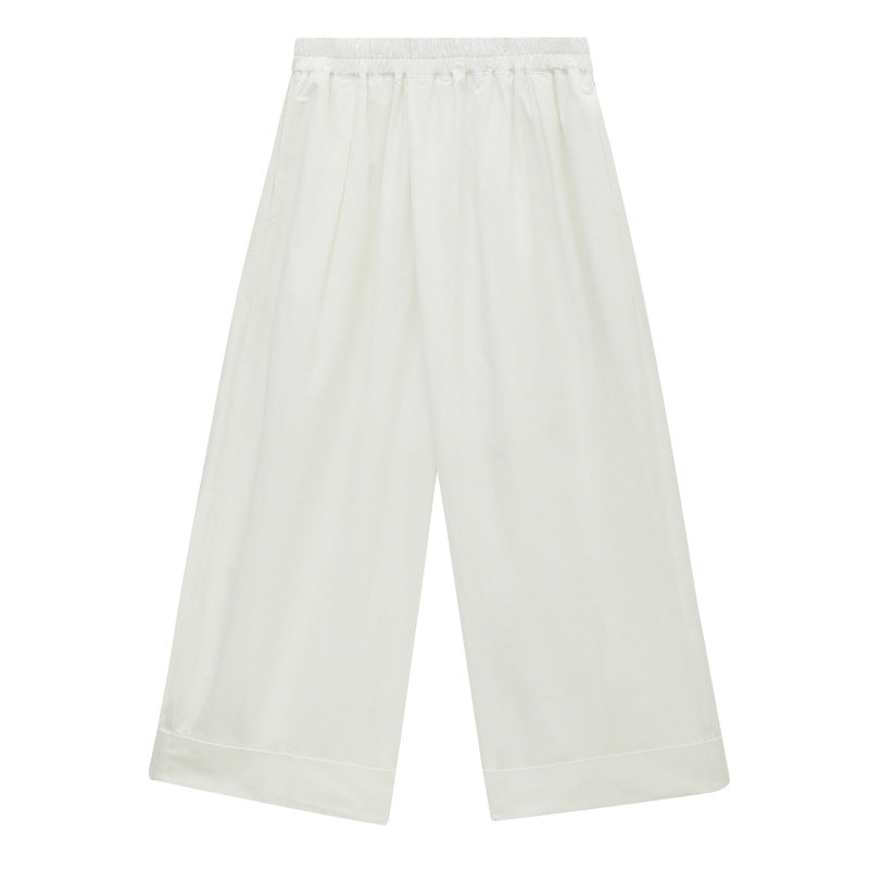 Wide-leg High-waisted Folded Crop Pants
