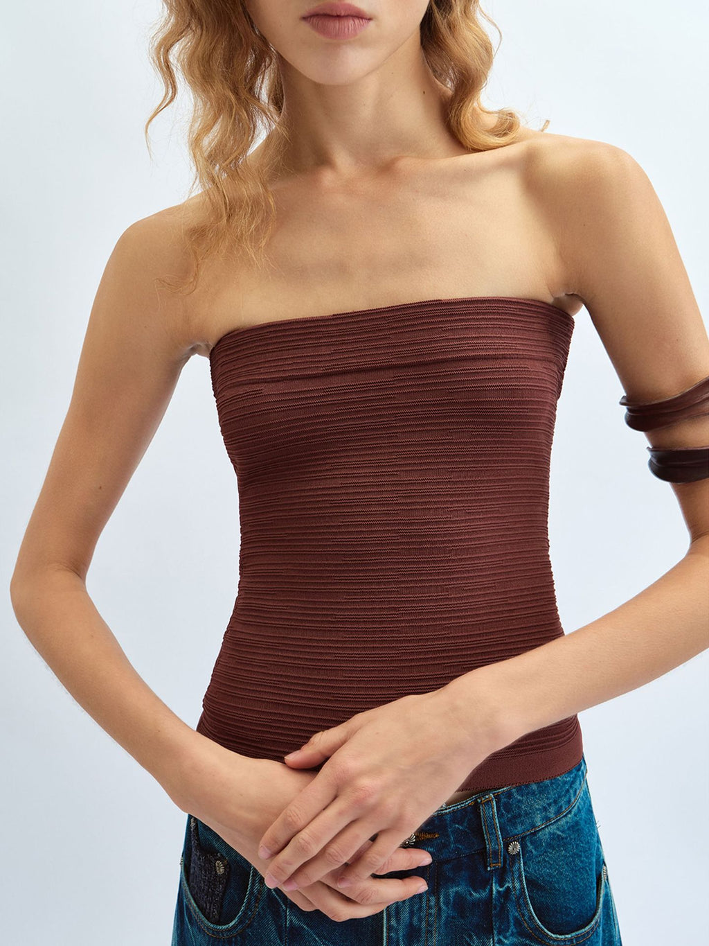 Striped Textured Bandeau Top